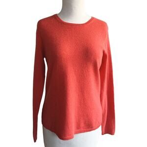 Kinross Cashmere Sweater Top Orange Long Sleeve Crew Neck Pullover S